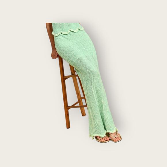 Commense Wave Pattern Knit Maxi Skirt – Mint Green High Stretch NWT Size S - Picture 4 of 4
